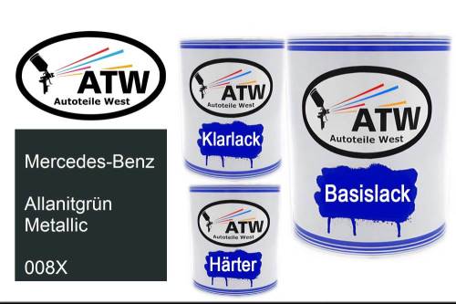 Mercedes-Benz, Allanitgrün Metallic, 008X: 1L Lackdose + 1L Klarlack + 500ml Härter - Set, von ATW Autoteile West.